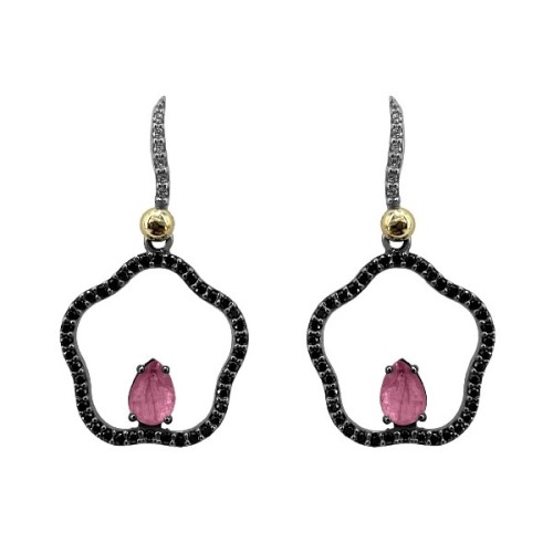 PENDIENTES BOHEMME FORMS QUARZO TURMALINA ROSA