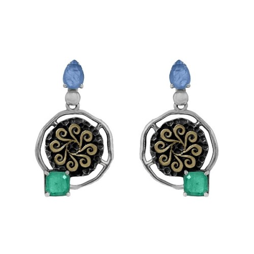 PENDIENTES BOHEMME COLOR CUARZO ESMERALDA/TANZANITA